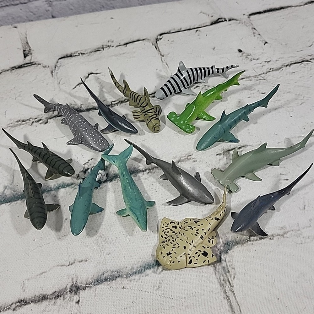 Vintage 90s Marine Animal Mini Figures Shark Whale Lot Of 14 Hammerhead Tiger